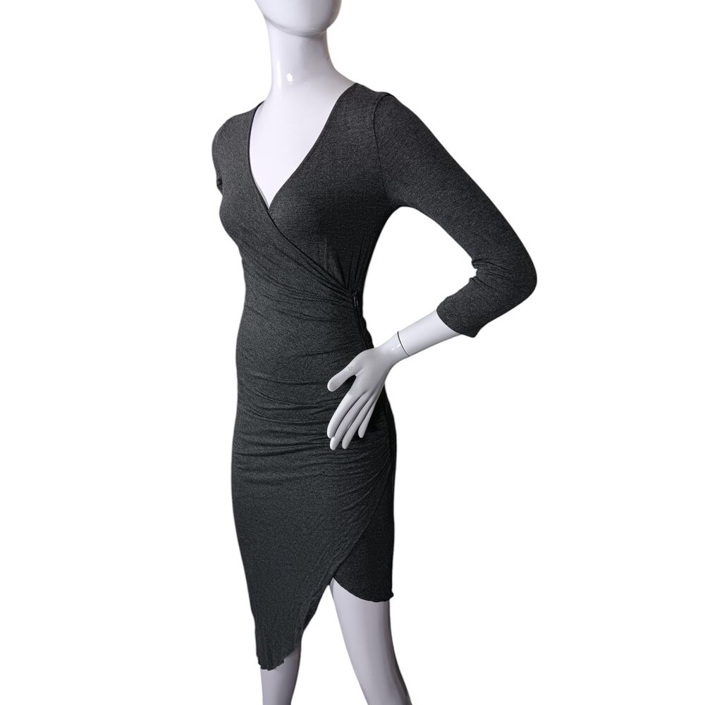 ANGL Bodycon Assymetrical Dress Size Small Wrap Zipper Pullover 3/4 Sleeve